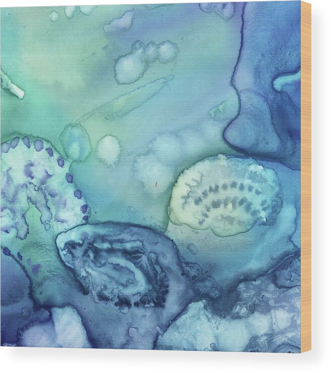 Abstract Ocean Wood Print featuring the painting Mysterious Ocean Waters Secrets Under The Sea Abstract Art VI by Irina Sztukowski