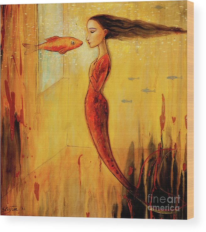 Mermaid Wood Print featuring the painting Mystic Mermaid by Shijun Munns