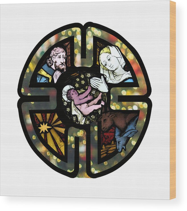 Christmas Wood Print featuring the digital art Nativity Cross Labyrinth Christmas Art by Bill Ressl