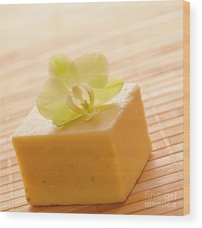 Aromatherapy Wood Print featuring the photograph Natural Aromatherapy Artisanal Soap in a Spa by Olivier Le Queinec