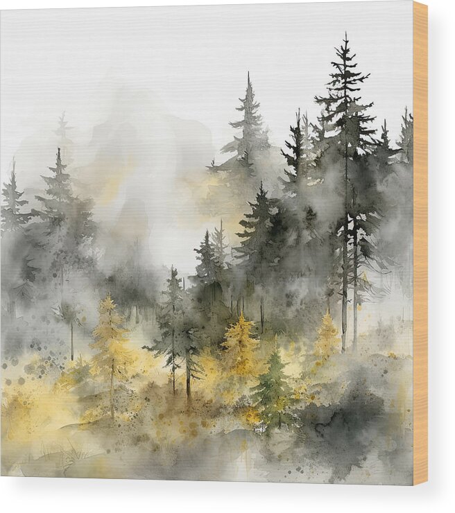 Evergreen Art Wood Print featuring the painting Nature's Cathedral by Lourry Legarde