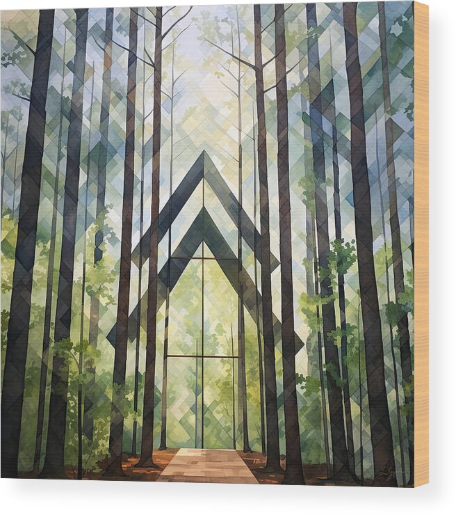 Modern Art Wood Print featuring the painting Nature's Geometry - Green Modern Art by Lourry Legarde