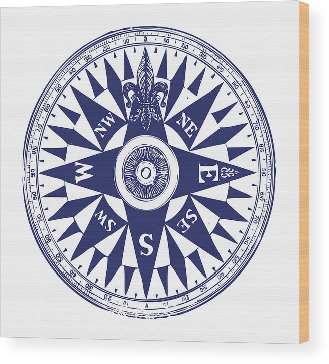 Nautical Compass Wood Print featuring the digital art Nautical Compass by Eclectic at Heart