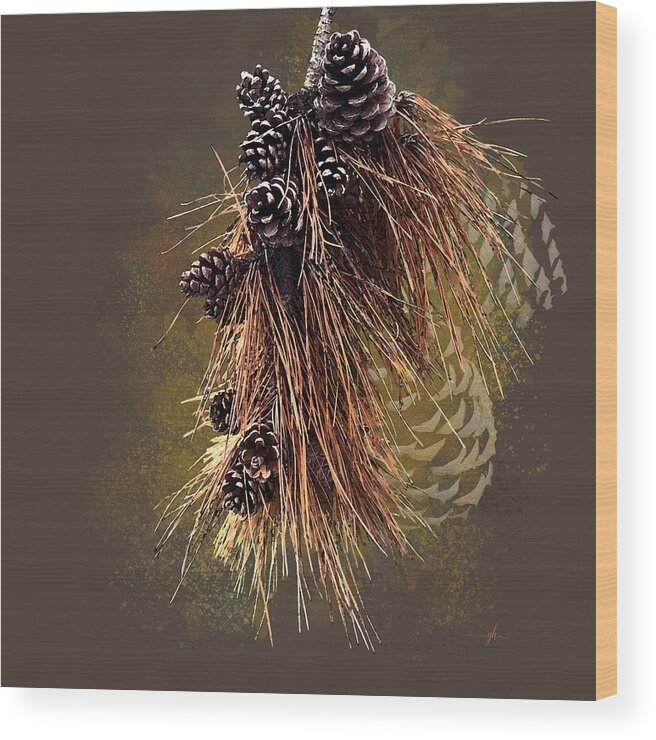 Autumn Wood Print featuring the digital art Needles and Cones by Gina Harrison