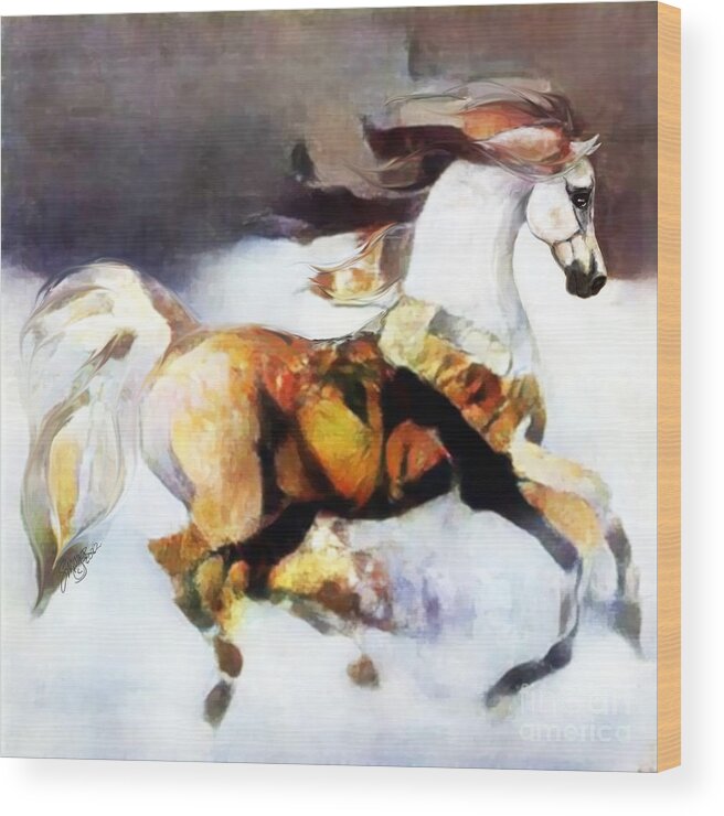 Equestrian Art Wood Print featuring the digital art NFT Cantering Horse 006 by Stacey Mayer by Stacey Mayer