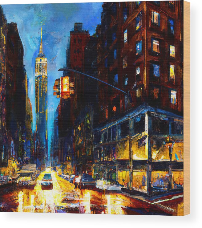 Streets Wood Print featuring the painting Nights of New York City, 06 by AM FineArtPrints