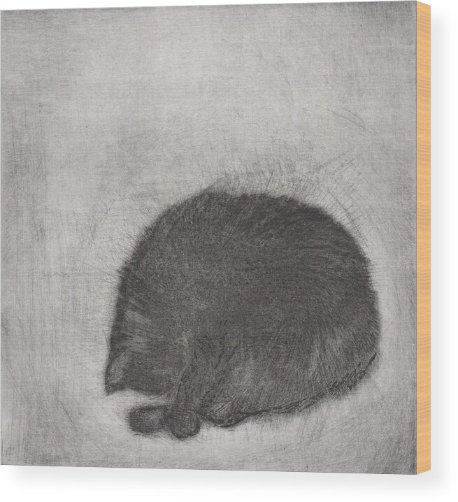 Cat Wood Print featuring the drawing Nonchaloir - etching by David Ladmore