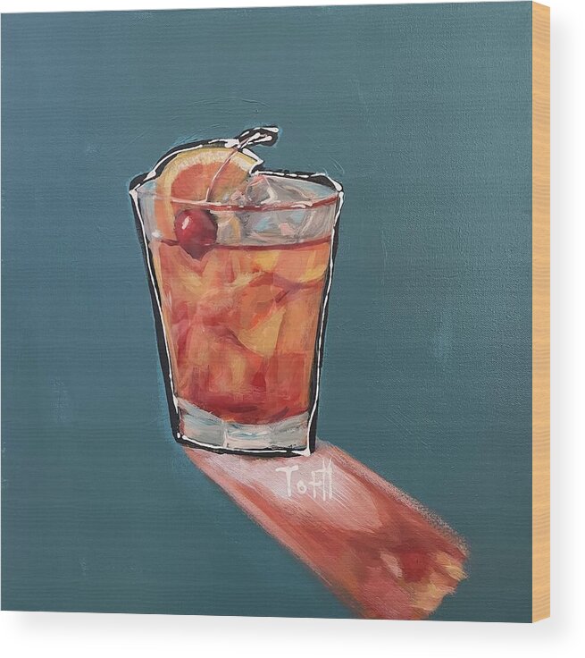 Cocktail Wood Print featuring the painting Old Fashioned by Laura Toth
