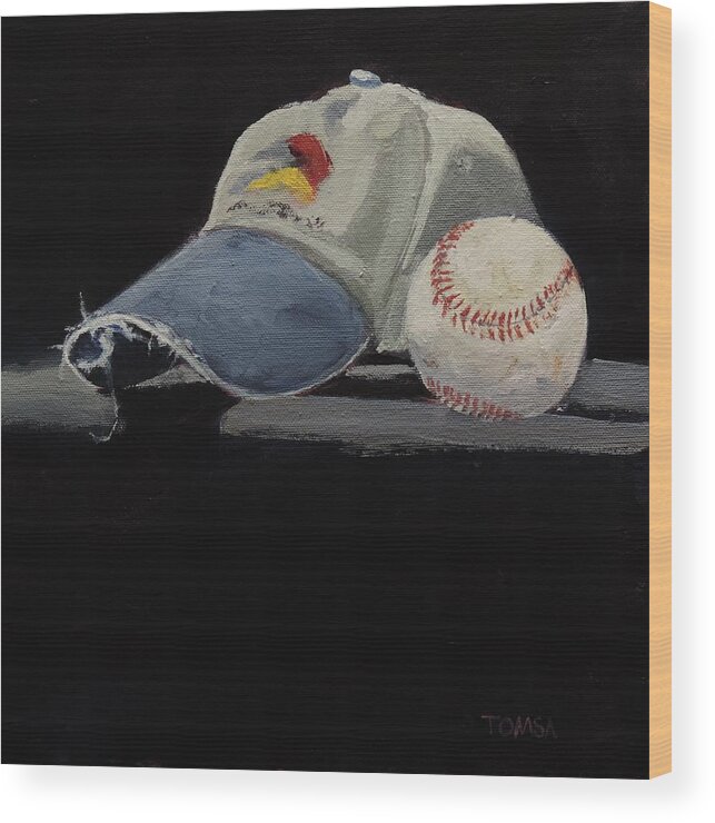 Old Hat And Ball Wood Print featuring the painting Old Hat and Ball by Bill Tomsa