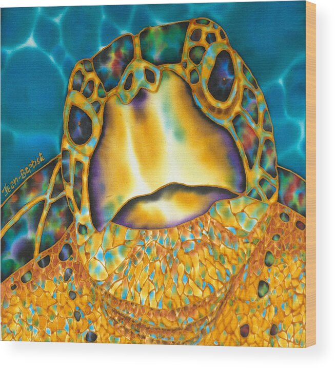 Sea Turtle Wood Print featuring the painting Opal Sea Turtle Head by Daniel Jean-Baptiste