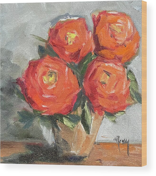 Roses Wood Print featuring the painting Orange Roses by Roxy Rich