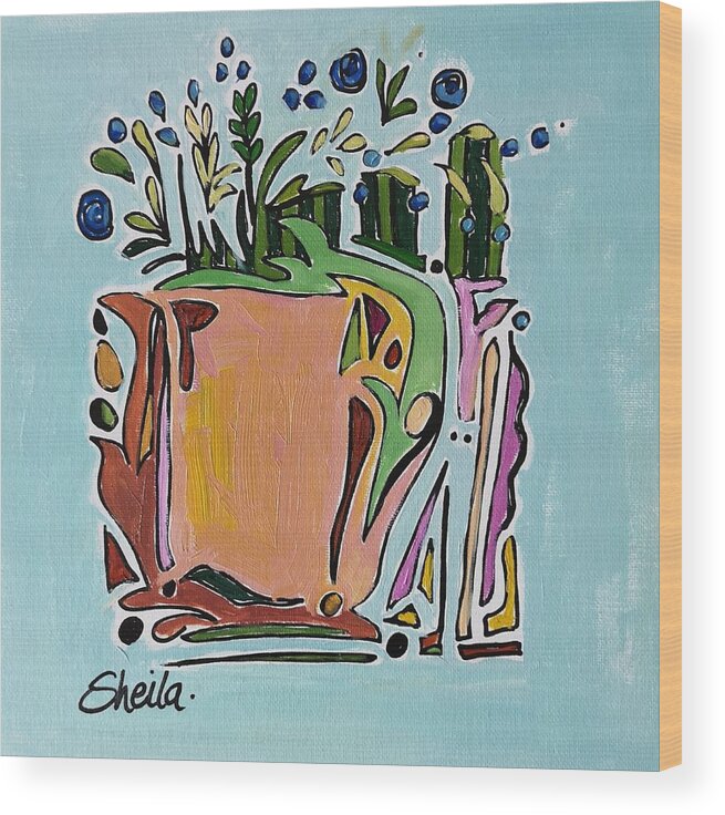 Still Life Wood Print featuring the painting Orange Vase by Sheila Romard