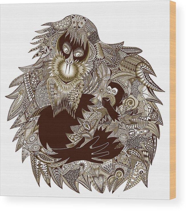 Orangutan Wood Print featuring the digital art Orangutan Mama by Hone Williams