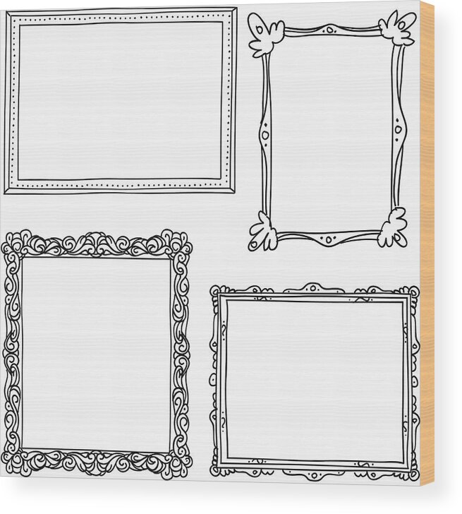 Rectangle Wood Print featuring the drawing Ornate frame in sketch style by LokFung