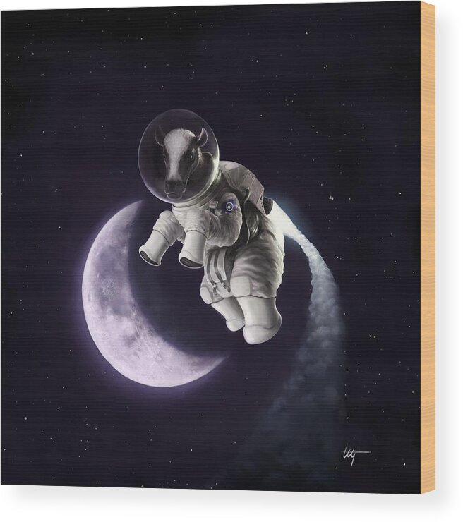 Fairy Tale Wood Print featuring the painting Over The Moon by Tom Gehrke
