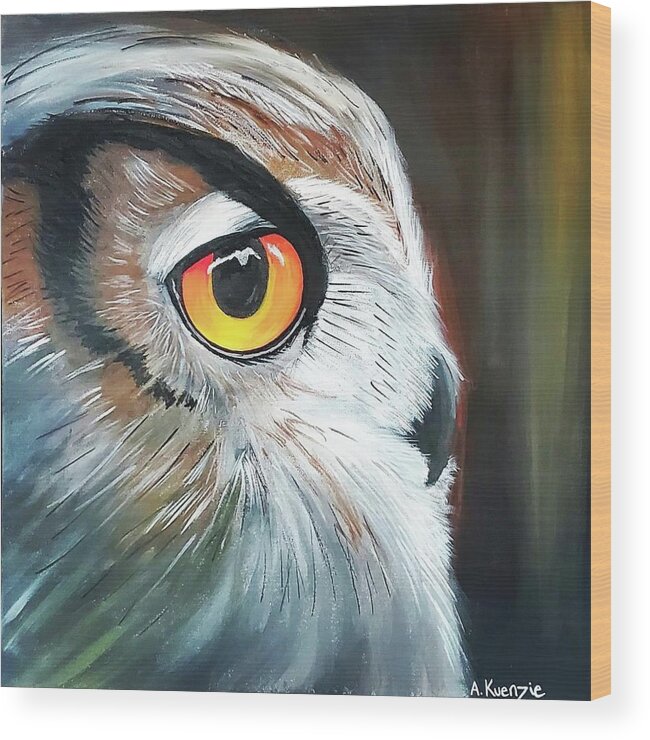 Nature Wood Print featuring the painting Owl by Amy Kuenzie