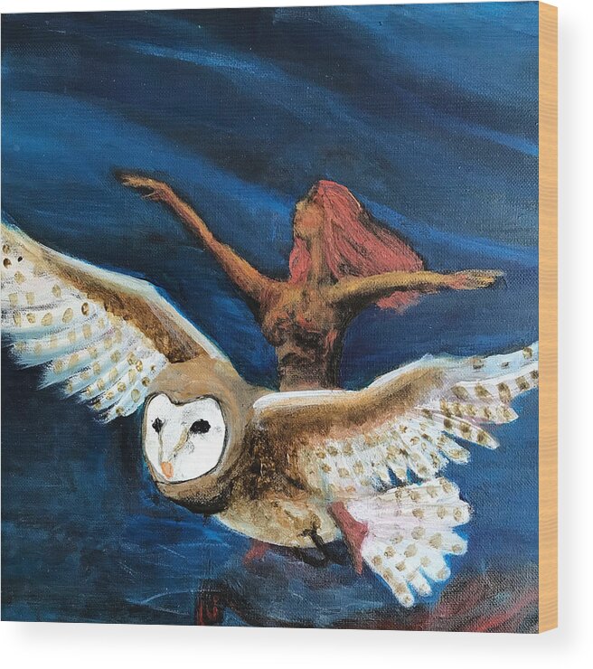 Owl Wood Print featuring the painting Owl Flight by Sylvia Brallier