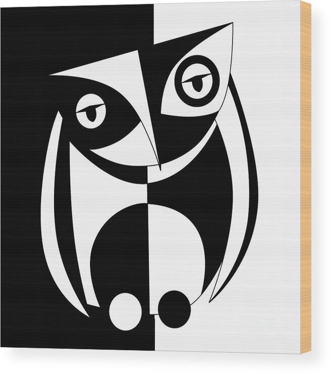 Bird Lovers Wood Print featuring the digital art Owl Nature minimalism by Mark Ashkenazi