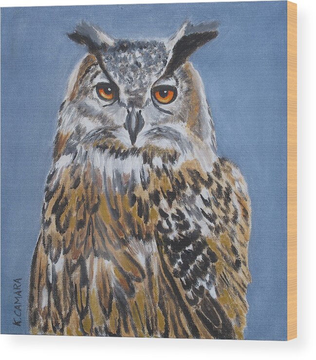 Pets Wood Print featuring the painting Owl Orange Eyes by Kathie Camara