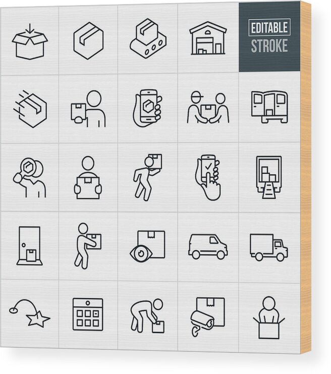 People Wood Print featuring the drawing Package Delivery Thin Line Icons - Editable Stroke by Appleuzr