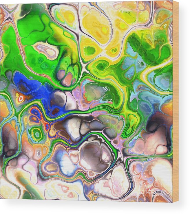 Colorful Wood Print featuring the digital art Paijo - Funky Artistic Colorful Abstract Marble Fluid Digital Art by Sambel Pedes