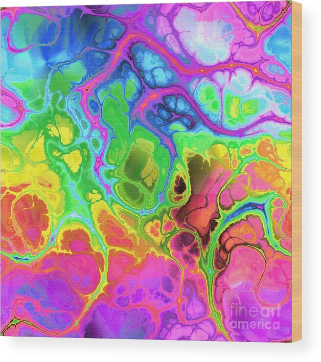 Colorful Wood Print featuring the digital art Paino - Funky Artistic Colorful Abstract Marble Fluid Digital Art by Sambel Pedes