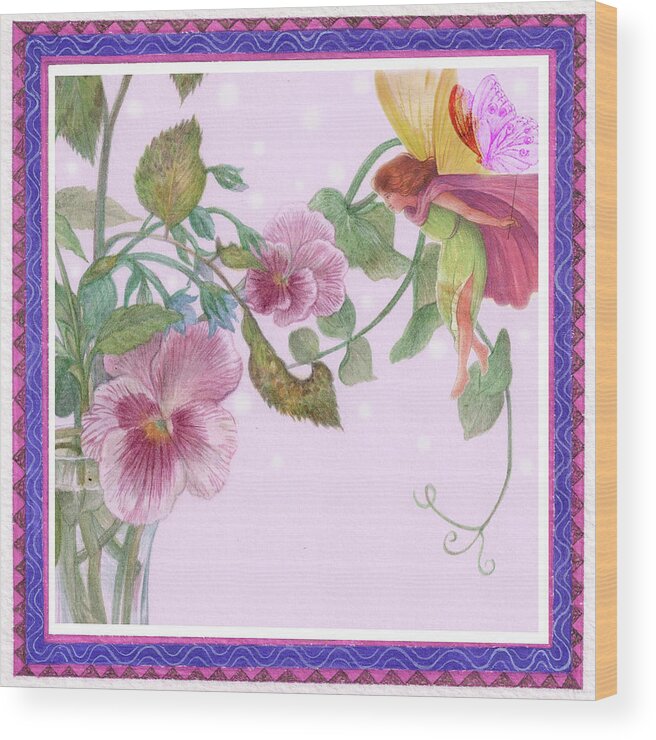 Flower Fairy Wood Print featuring the painting Pansy Flower Fairy by Judith Cheng