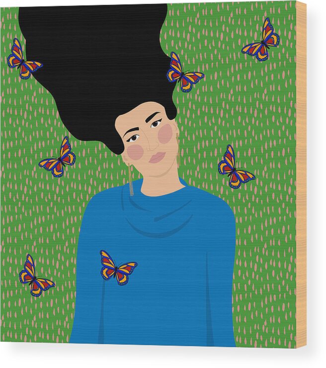  Wood Print featuring the digital art Papillon by Nancy Levan