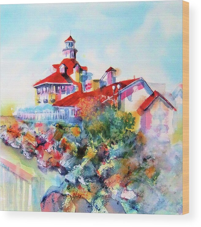 Parkers Lighthouse Wood Print featuring the painting Parkers Lighthouse Square by Debbie Lewis