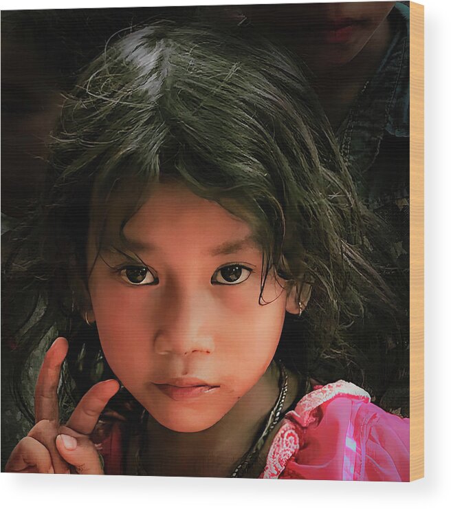 Cambodian Children Wood Print featuring the photograph Peace by Rebecca Herranen
