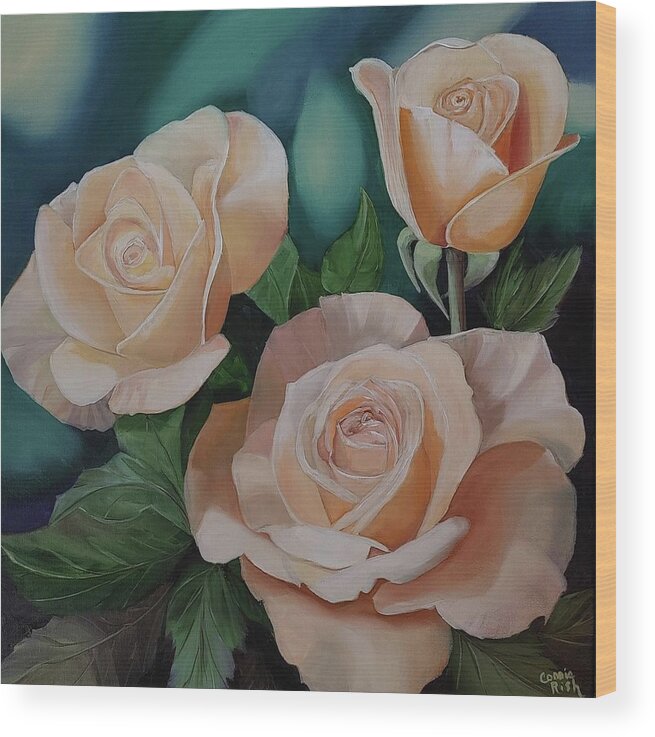 Peach Colored Rose Wood Print featuring the painting Peach Keen by Connie Rish