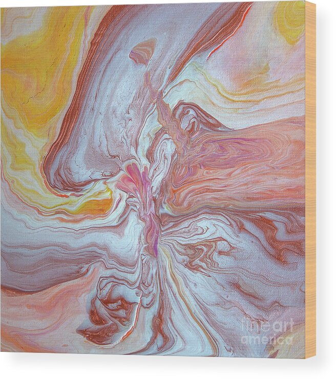 Acrylic Pour Wood Print featuring the painting Peaches and Cream by Elisabeth Lucas