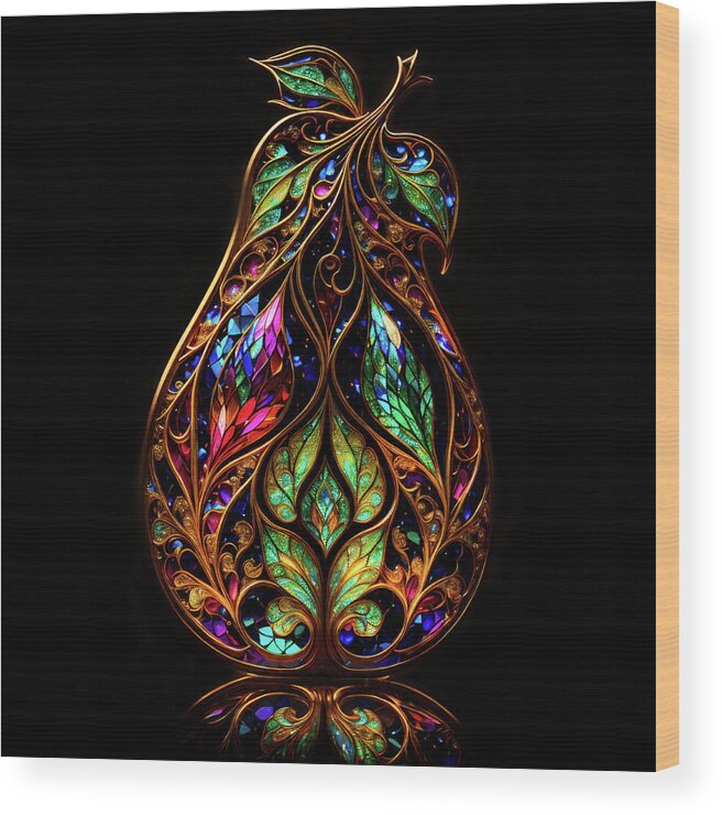 Pears Wood Print featuring the digital art Pear - Stained Glass by Peggy Collins