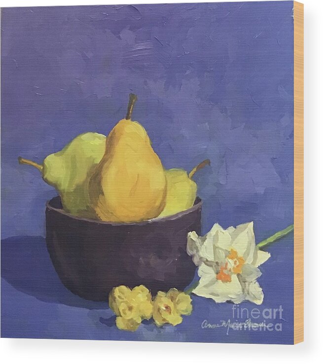 Pear Wood Print featuring the painting Pears on Purple by Anne Marie Brown