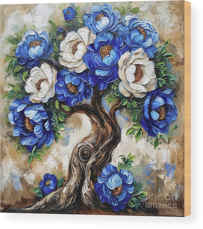 Tree Of Life Wood Print featuring the painting Peony Tree Of Life by Tina LeCour