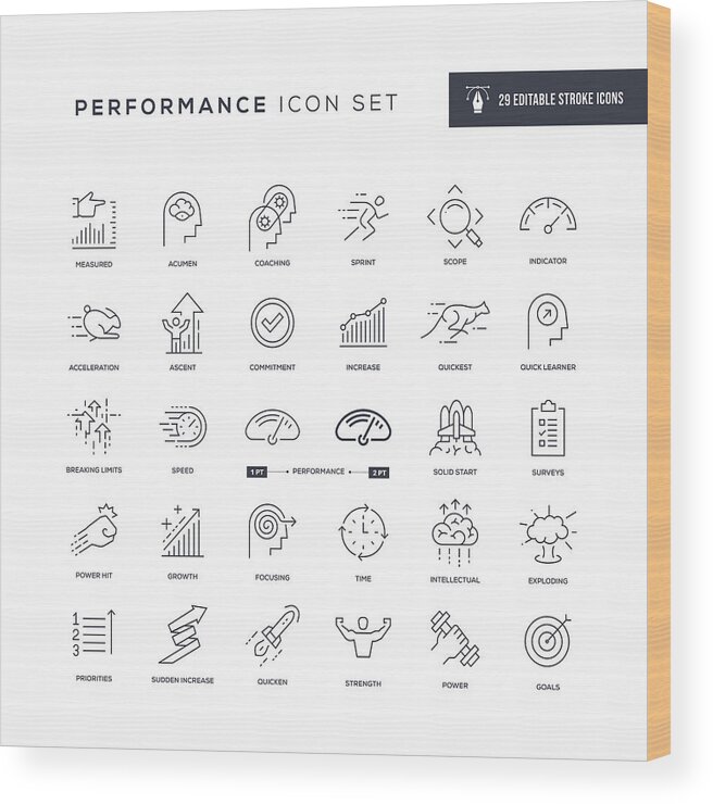 New Business Wood Print featuring the drawing Performance Editable Stroke Line Icons by Enis Aksoy
