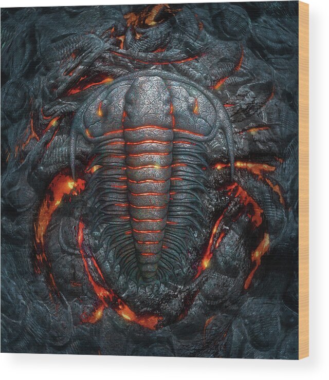 Trilobite Wood Print featuring the digital art Permian Heat by Jerry LoFaro