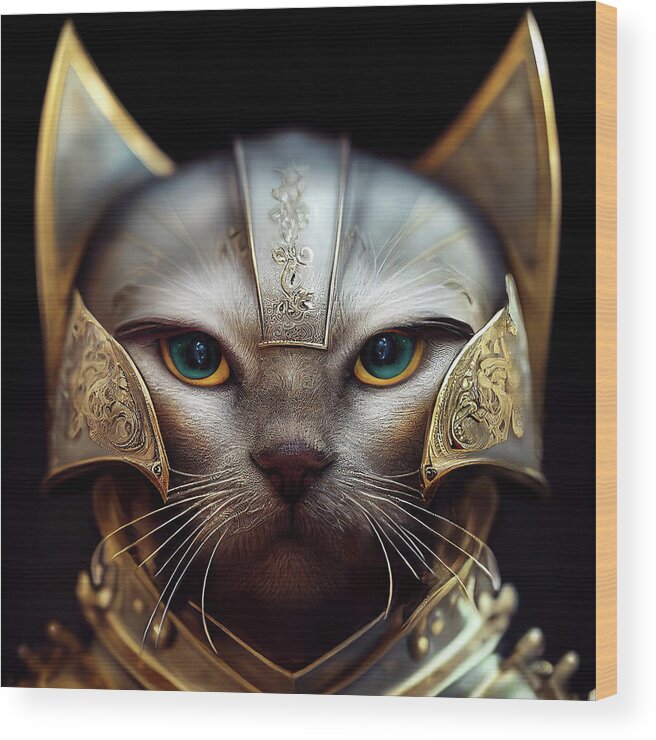 Warriors Wood Print featuring the digital art Persephone the Silver Cat Warrior Princess by Peggy Collins