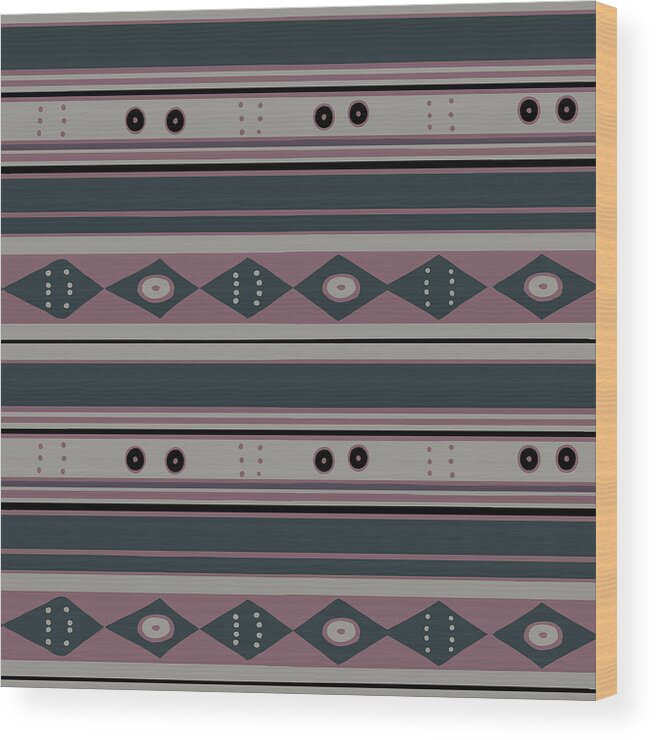 Inca Border Wood Print featuring the digital art Peruvian Inca Tribal - Pink Green Tan by Vagabond Folk Art - Virginia Vivier