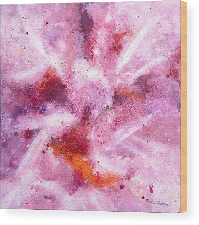 Abstract Wood Print featuring the painting Pink Galactic Explosion by Maria Meester