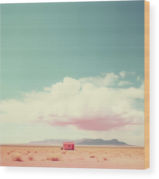 Abandoned Wood Print featuring the digital art Pink Hut in a Pale Desert by YoPedro