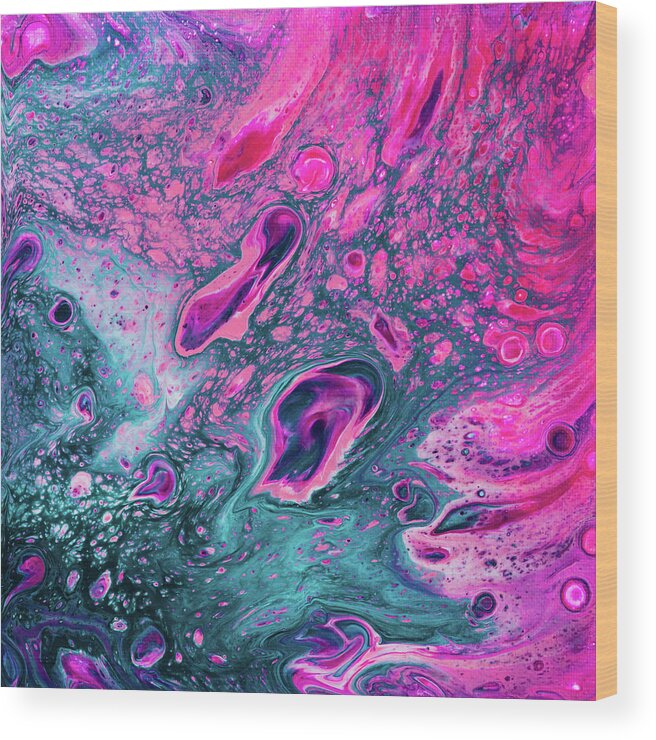 Acrylic Pouring Wood Print featuring the painting Pink Islands Acrylic Pouring Abstract Fluid Painting by Matthias Hauser