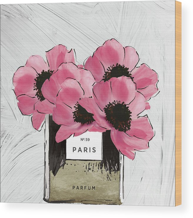 Pink Peony Wood Print featuring the painting Pink Peony Perfume by Mindy Sommers