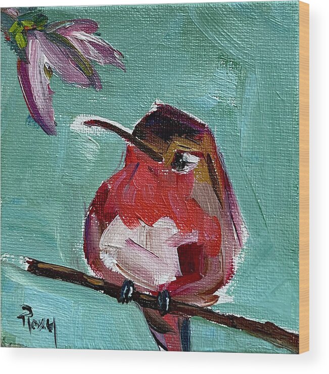 Hummingbird Wood Print featuring the painting Pink Throat Hummingbird by Roxy Rich