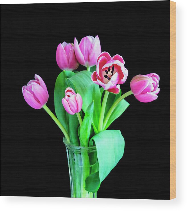 Tulips Wood Print featuring the photograph Pink Tulips Pink Impression X100 by Rich Franco
