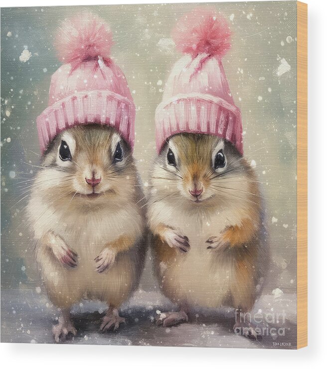 Chipmunks Wood Print featuring the painting Pinky And Pixie by Tina LeCour