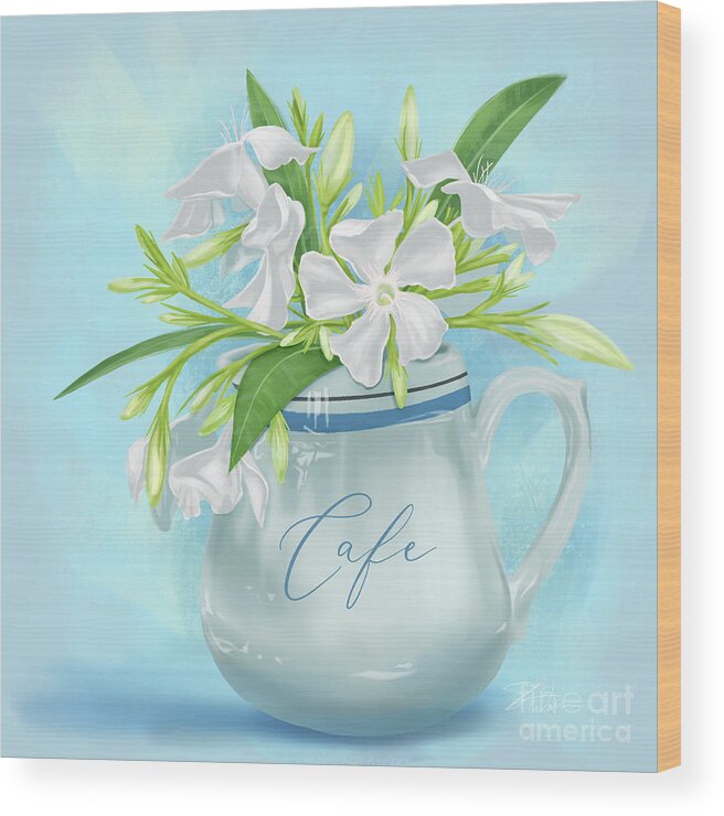 Oleander Wood Print featuring the mixed media Pitcher of White Oleander by Shari Warren