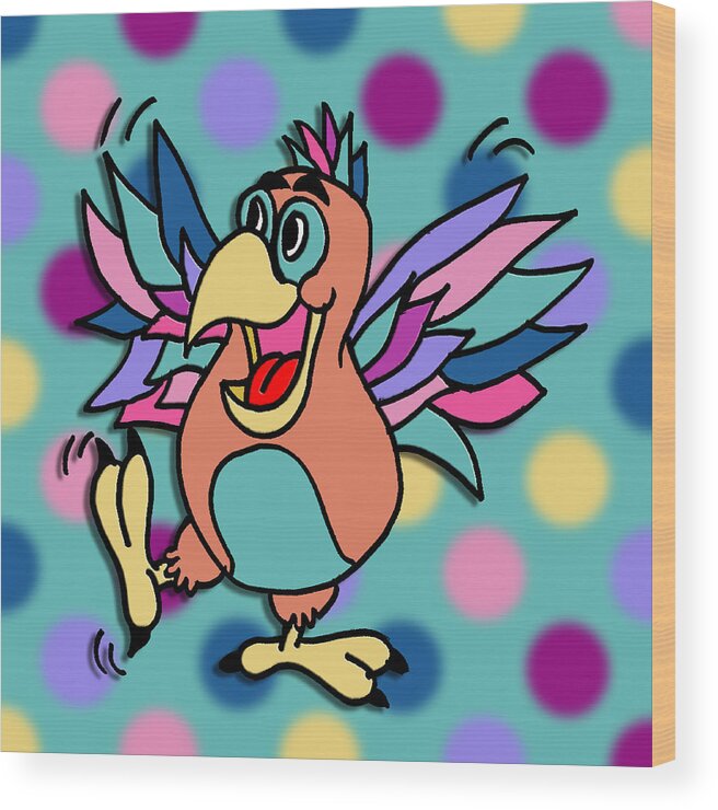 Children's Art Wood Print featuring the mixed media Polka Dot Animals ...Dancing Bird by Kelly Mills