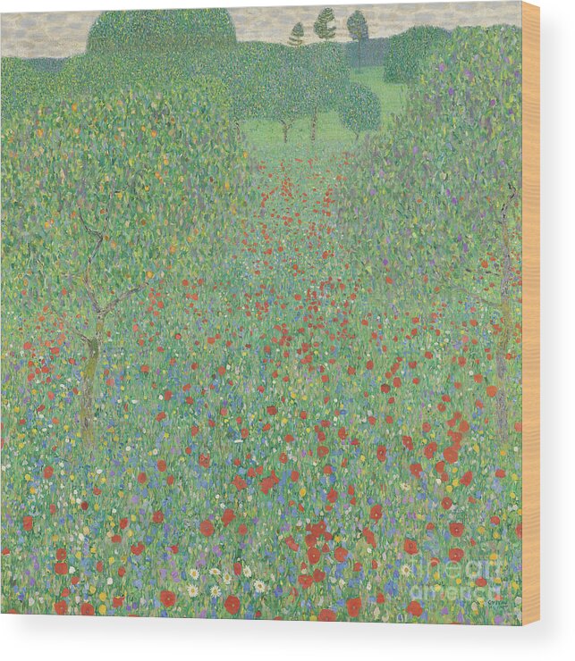 Gustav Klimt Wood Print featuring the painting Poppy field, 1907 by Gustav Klimt