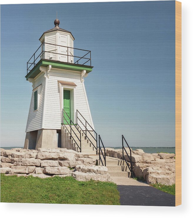 Port Clinton Lighthouse Wood Print featuring the photograph Port Clinton Lighthouse Up Close 1 by Marianne Campolongo